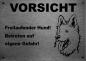 Preview: Edelstahl Warnschild Schweizer Schäferhund VORSICHT Freilaufender Hund! Betreten auf eigene Gefahr!